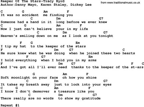 Official Music Video for The <b>Keeper</b> <b>Of</b> <b>The</b> <b>Stars</b> performed by Tracy Byrd. . Keeper of the stars lyrics and chords